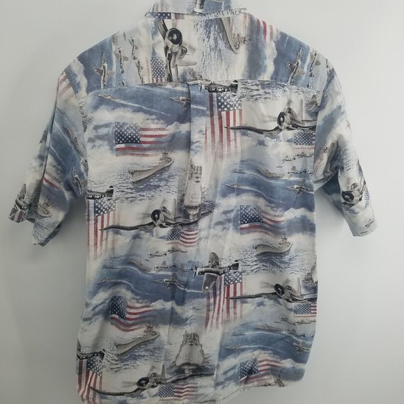 Red Head mens short sleeve button up fighter planes flags shirt L - Picture 2 of 4